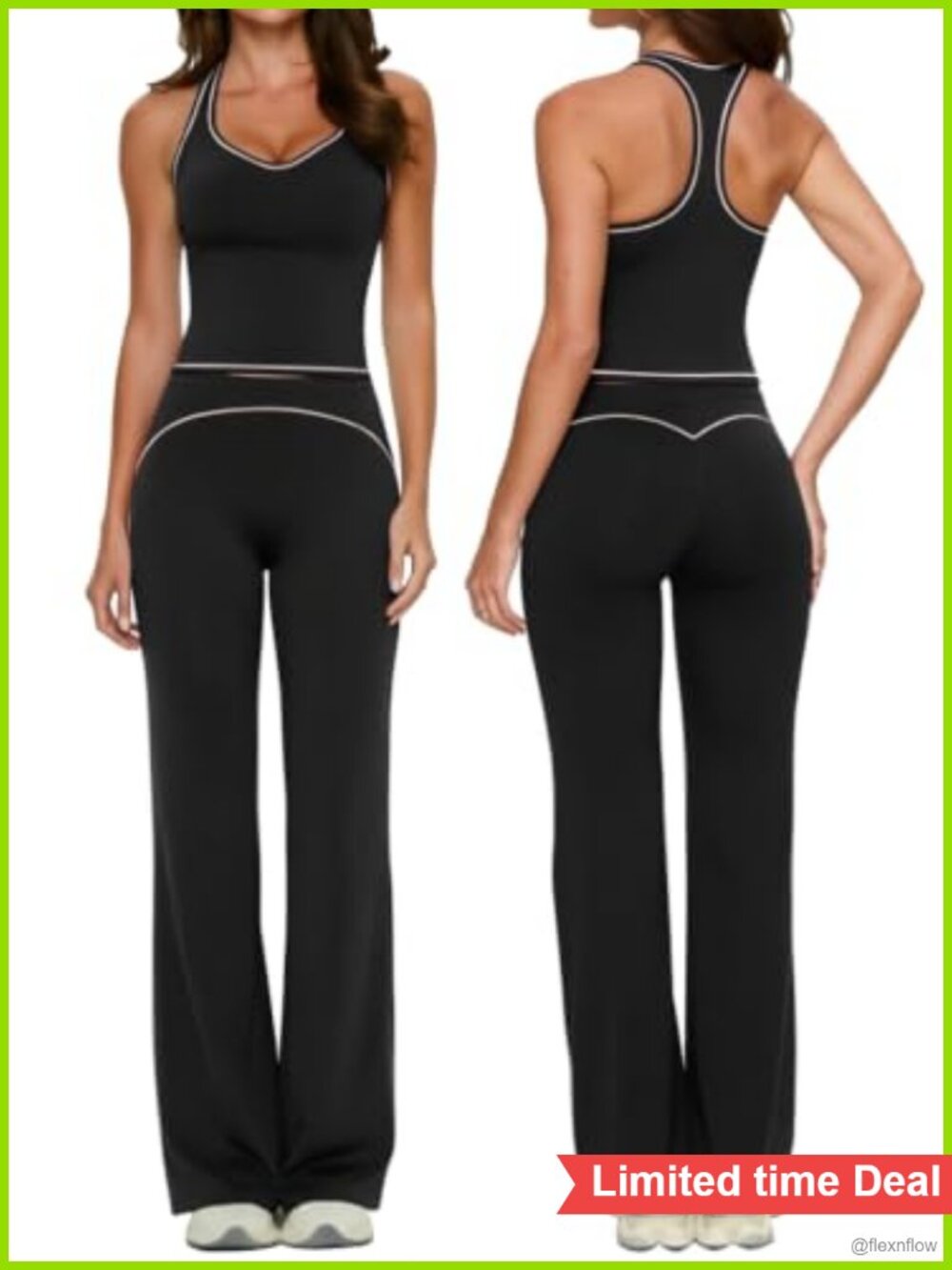 2 Piece Workout Set Racerback Padded Tank Top High Waist Tummy Control Flare